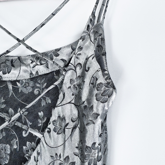 90s Style Silver Grey Floral Dress Size S - Picture 3 of 4